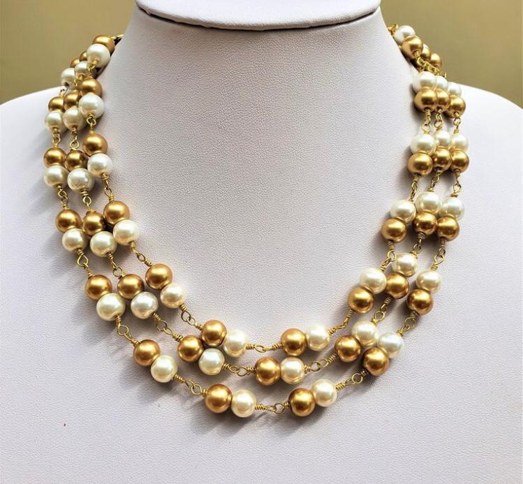 sheal pearl wire beading Layered Gold Pearl Necklace