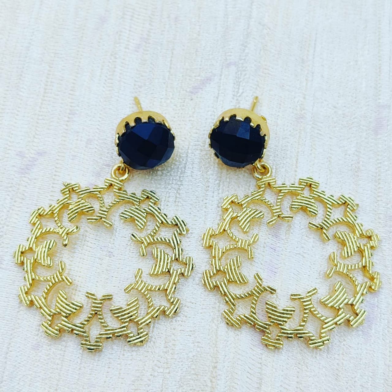 gold filigree drop earrings, - Image 2