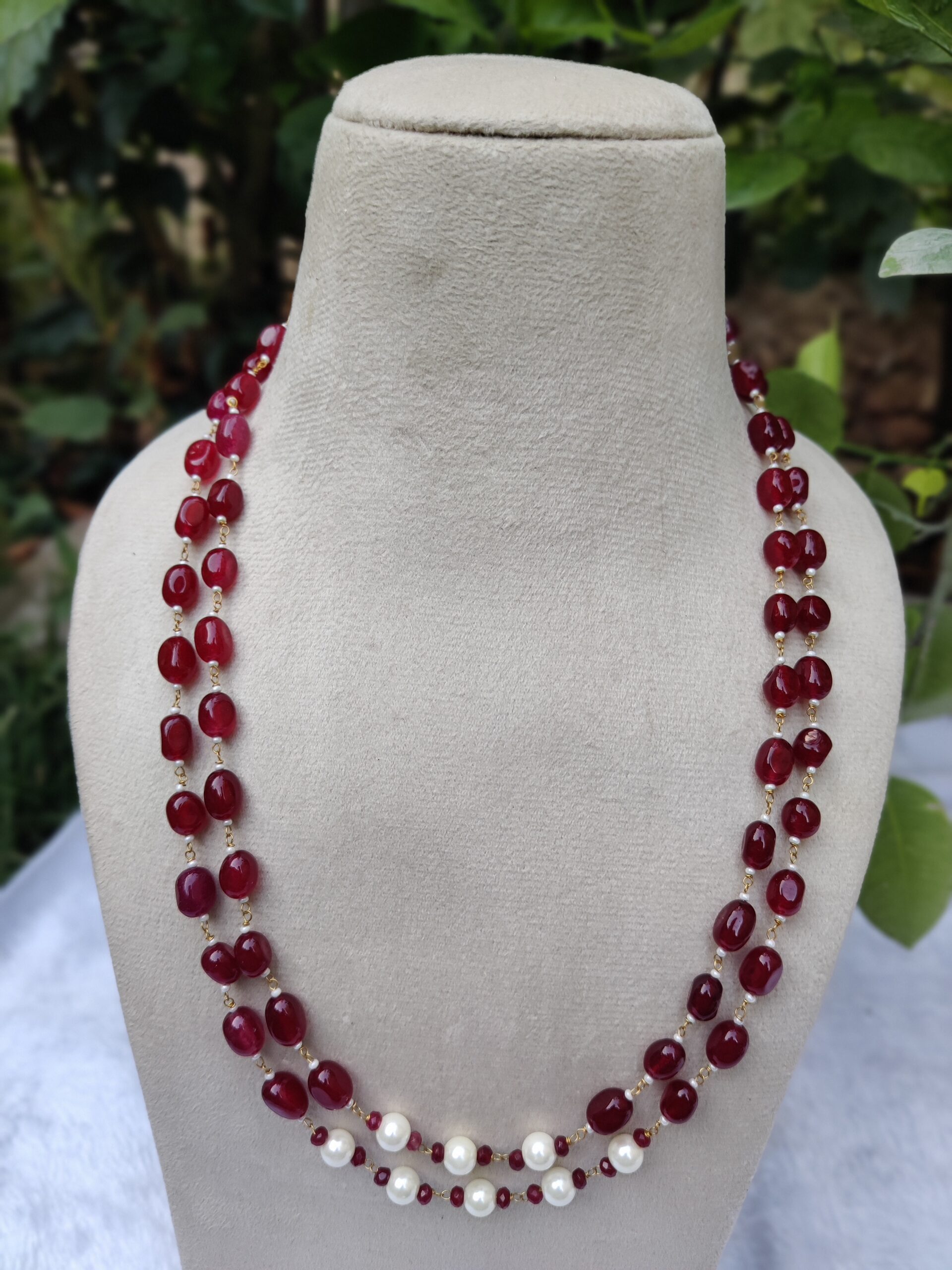 Double-Stranded Quartz & Pearl Necklace