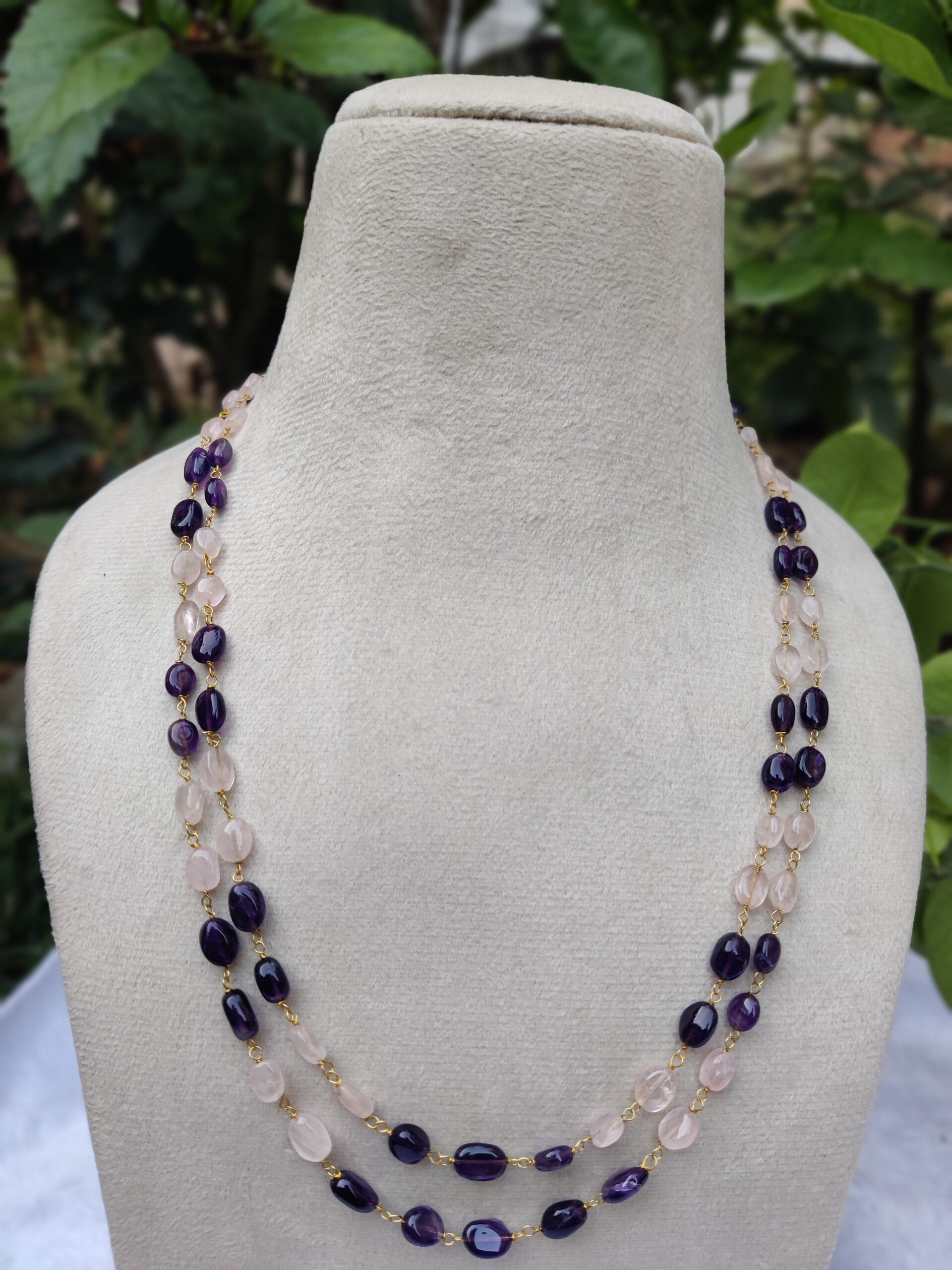 Amethyst & Rose Quartz Double-Stranded Necklace