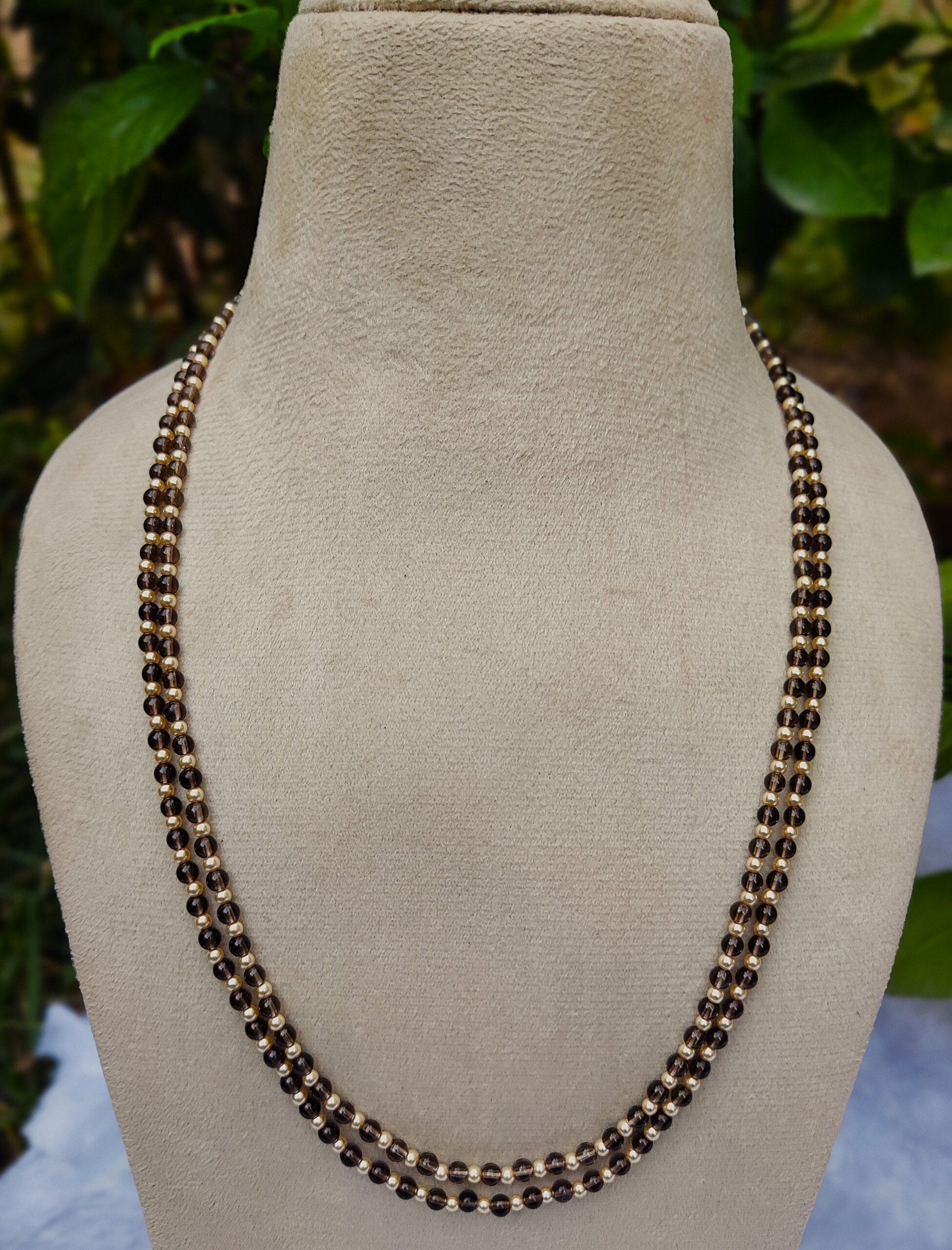 Smooky Beads Double-Strand Necklace with syrosky pearl Golden Accents
