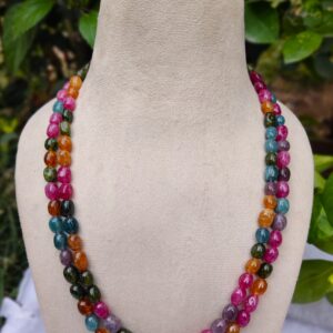 Double-Strand quartz Multi-Gemstone Necklace with Gold Links