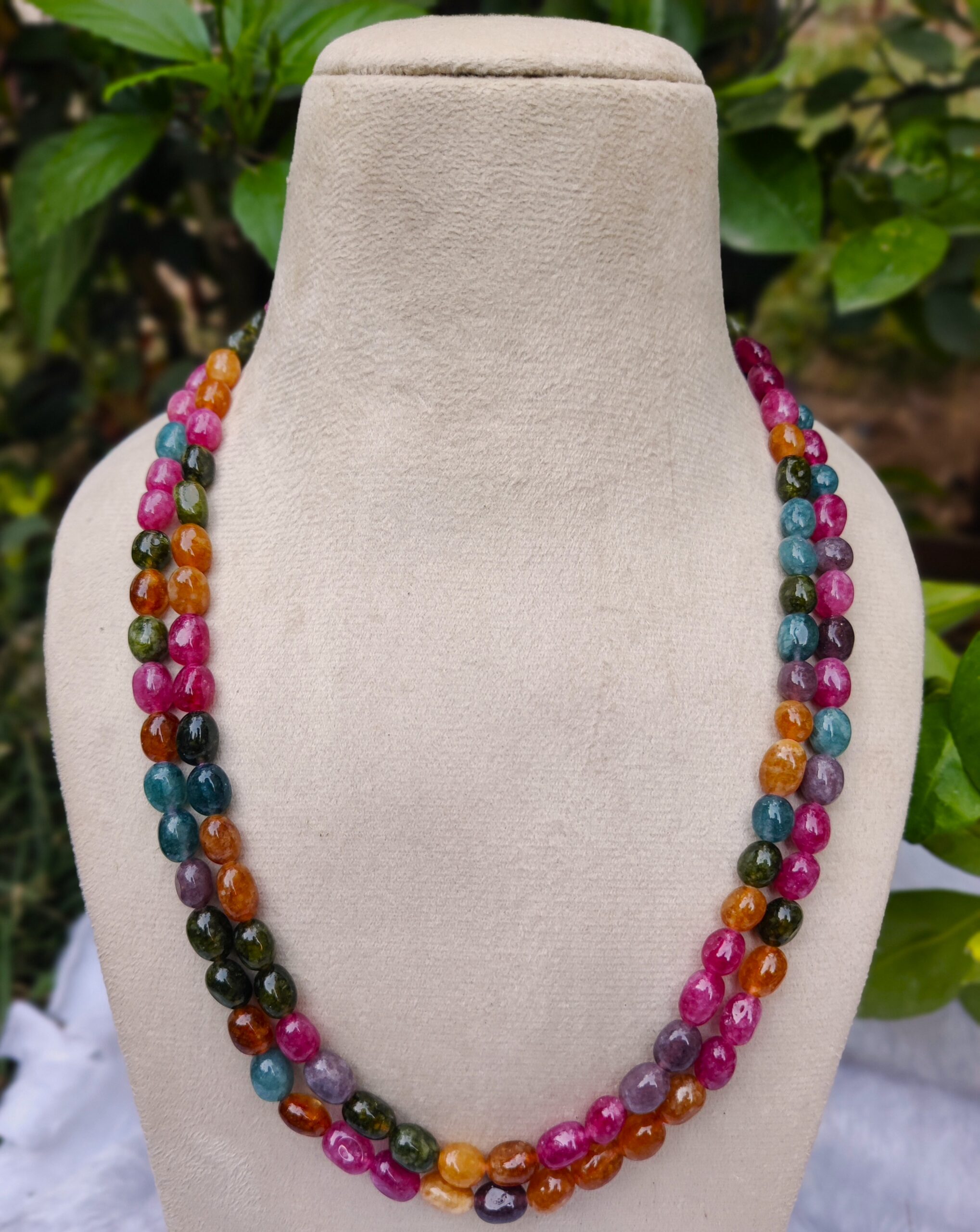 Double-Strand quartz Multi-Gemstone Necklace with Gold Links